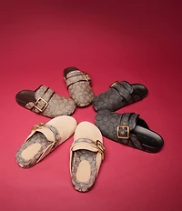 COACH Women's Archival Signature Logo Jacquard Buckle Hardware Clogs