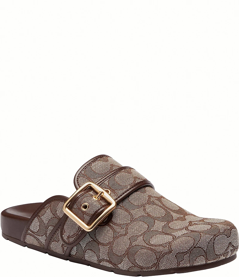 COACH Women's Archival Signature Logo Jacquard Buckle Hardware Clogs