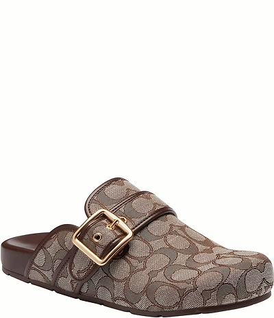 COACH Women's Archival Signature Logo Jacquard Buckle Hardware Clogs