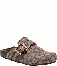 COACH Women's Archival Signature Logo Jacquard Buckle Hardware Clogs