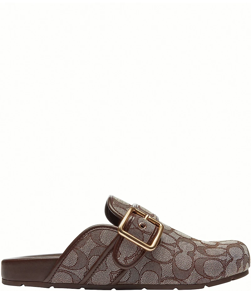 COACH Women's Archival Signature Logo Jacquard Buckle Hardware Clogs