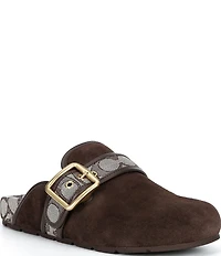 COACH Women's Archival Suede and Signature Jacquard Buckle Hardware Clogs