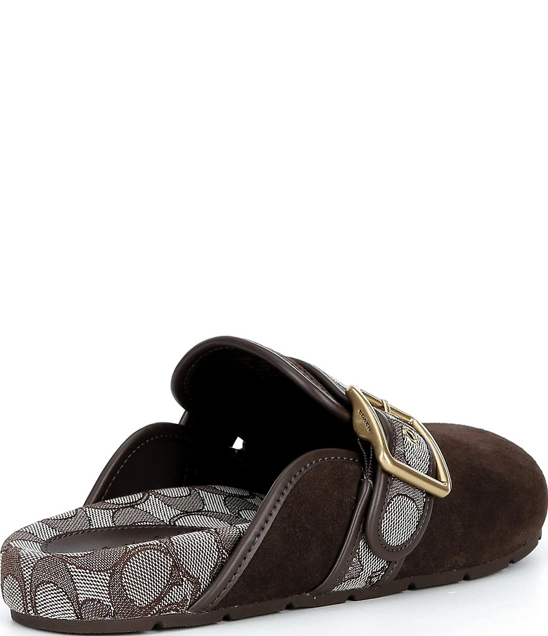 COACH Women's Archival Suede and Signature Jacquard Buckle Hardware Clogs