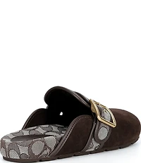COACH Women's Archival Suede and Signature Jacquard Buckle Hardware Clogs