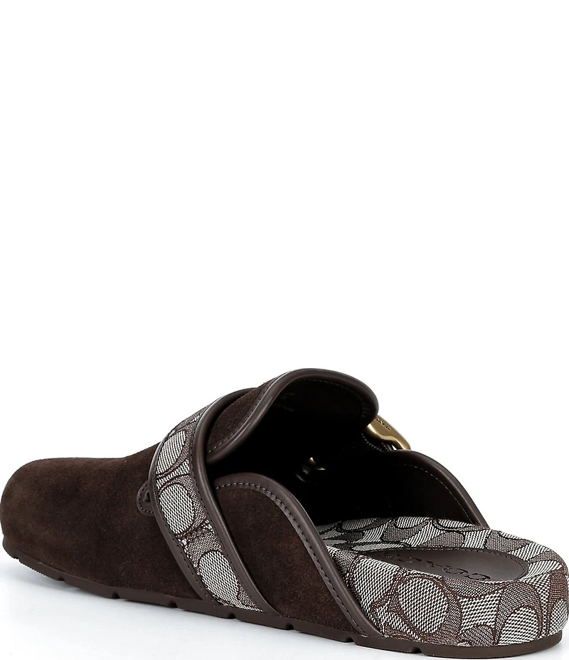 COACH Women's Archival Suede and Signature Jacquard Buckle Hardware Clogs