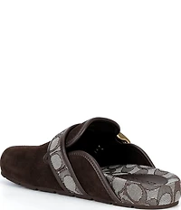 COACH Women's Archival Suede and Signature Jacquard Buckle Hardware Clogs