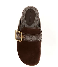COACH Women's Archival Suede and Signature Jacquard Buckle Hardware Clogs