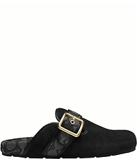 COACH Women's Archival Suede and Signature Jacquard Buckle Hardware Clogs