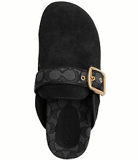 COACH Women's Archival Suede and Signature Jacquard Buckle Hardware Clogs
