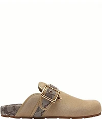 COACH Women's Archival Suede and Signature Jacquard Buckle Hardware Clogs