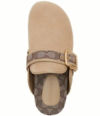 COACH Women's Archival Suede and Signature Jacquard Buckle Hardware Clogs