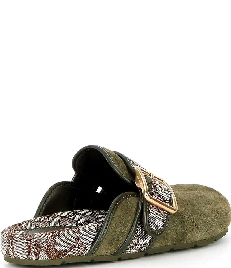 COACH Women's Archival Suede and Signature Jacquard Buckle Hardware Clogs