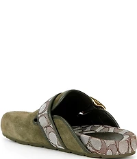 COACH Women's Archival Suede and Signature Jacquard Buckle Hardware Clogs