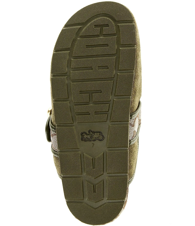 COACH Women's Archival Suede and Signature Jacquard Buckle Hardware Clogs