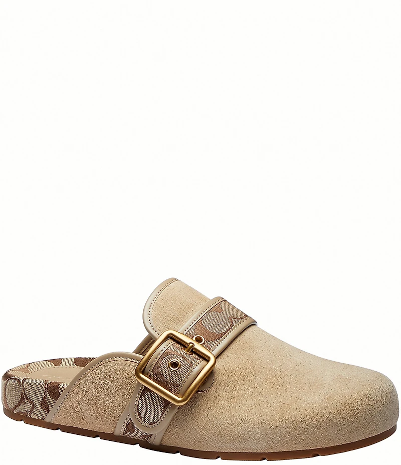COACH Archival Suede Clogs With Signature Jacquard Buckle Strap