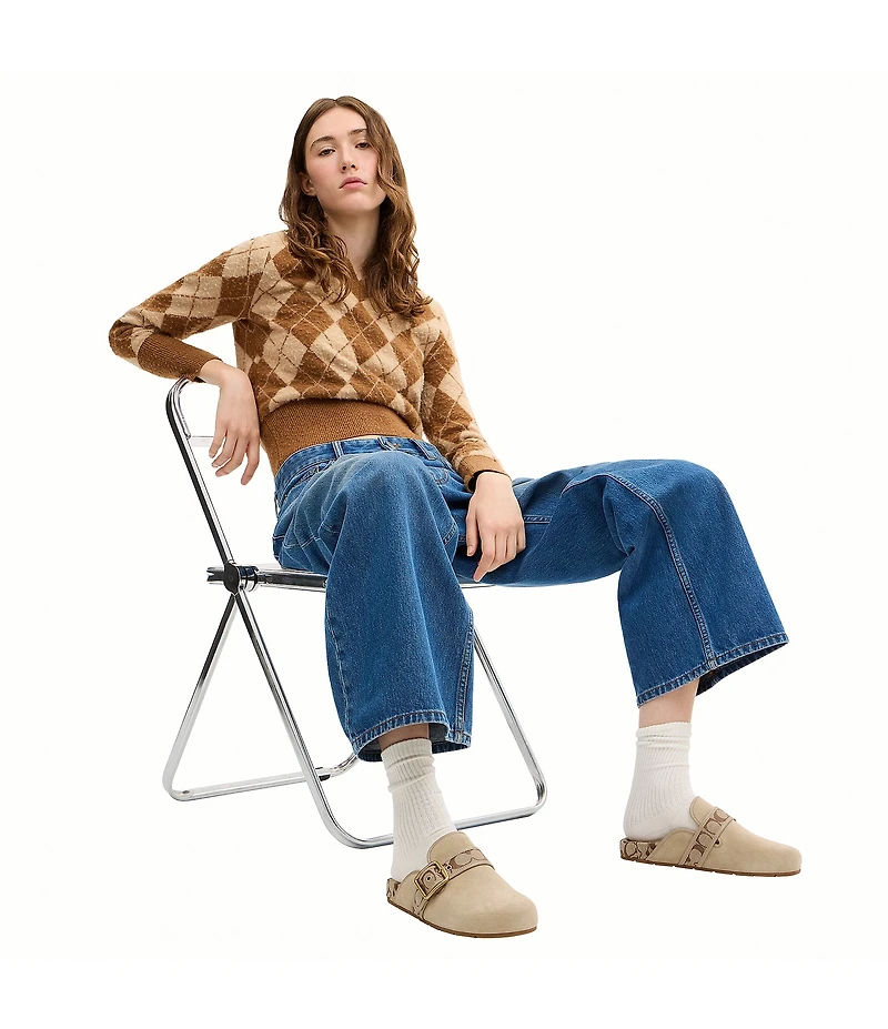 COACH Archival Suede Clogs With Signature Jacquard Buckle Strap