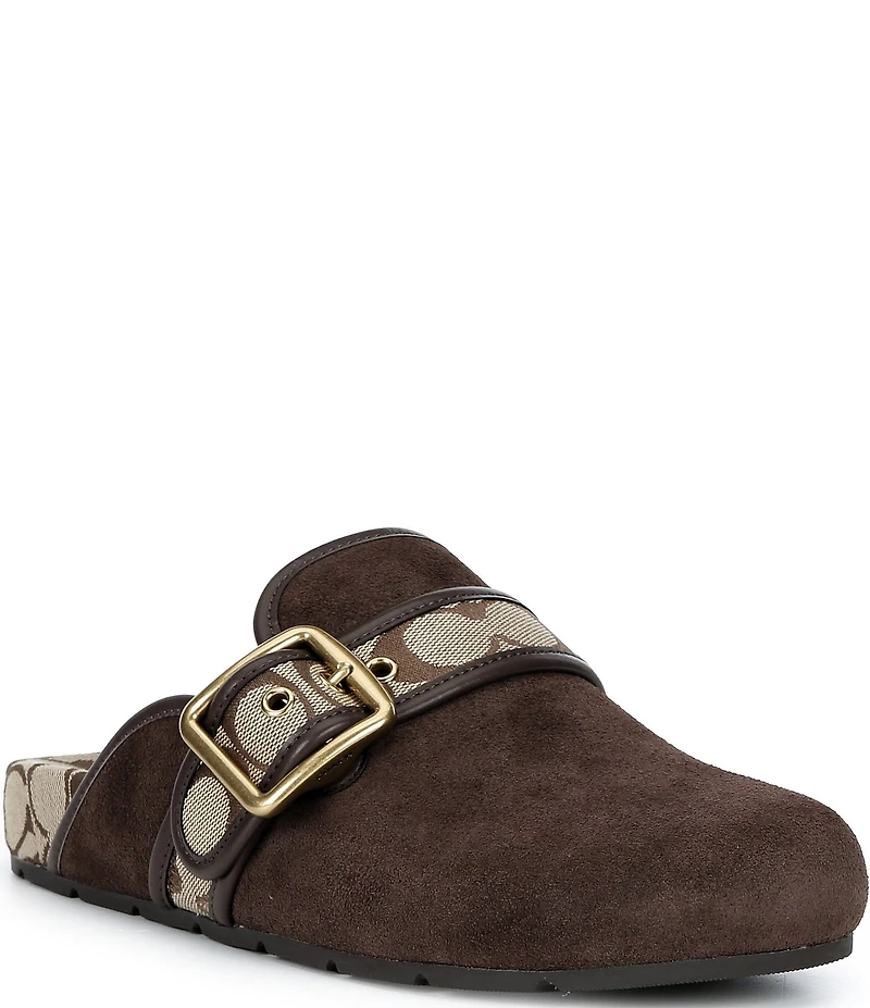 COACH Archival Suede Clogs With Signature Jacquard Buckle Strap