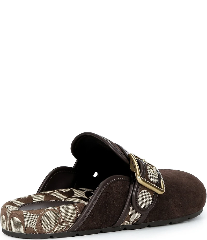 COACH Archival Suede Clogs With Signature Jacquard Buckle Strap