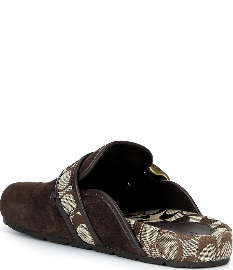 COACH Archival Suede Clogs With Signature Jacquard Buckle Strap