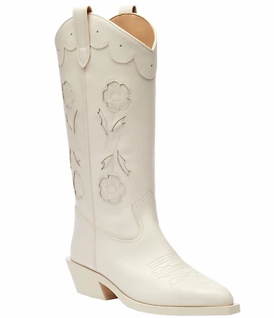 COACH Aria Floral Leather Block Heel Tall Cowboy Boots