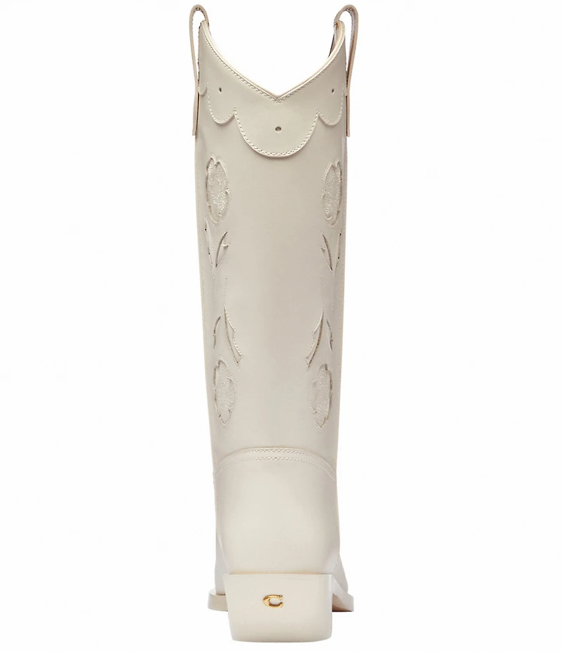 COACH Aria Floral Leather Block Heel Tall Cowboy Boots