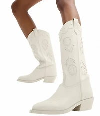 COACH Aria Floral Leather Block Heel Tall Cowboy Boots
