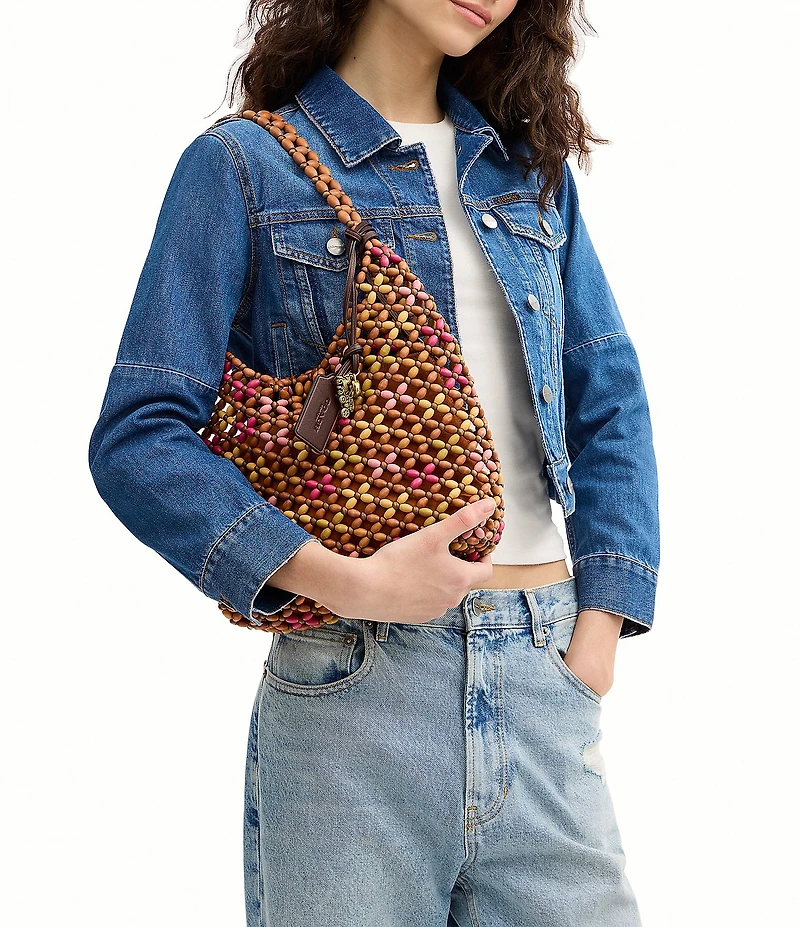 COACH Brooklyn 28 Beaded Wood Shoulder Bag
