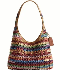 COACH Brooklyn 28 Multi Stripe Straw Shoulder Bag