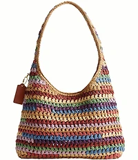 COACH Brooklyn 28 Multi Stripe Straw Shoulder Bag