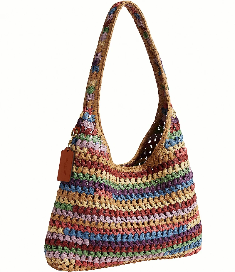 COACH Brooklyn 28 Multi Stripe Straw Shoulder Bag