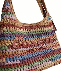COACH Brooklyn 28 Multi Stripe Straw Shoulder Bag