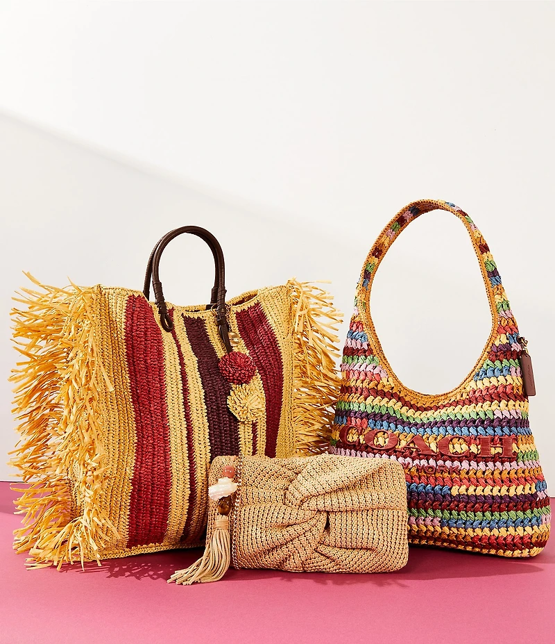 COACH Brooklyn 28 Multi Stripe Straw Shoulder Bag
