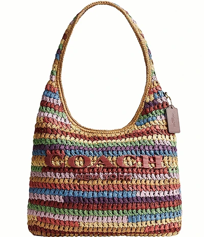 COACH Brooklyn 34 Mulit Stripe Straw Shoulder Bag