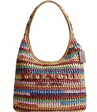 COACH Brooklyn 34 Mulit Stripe Straw Shoulder Bag