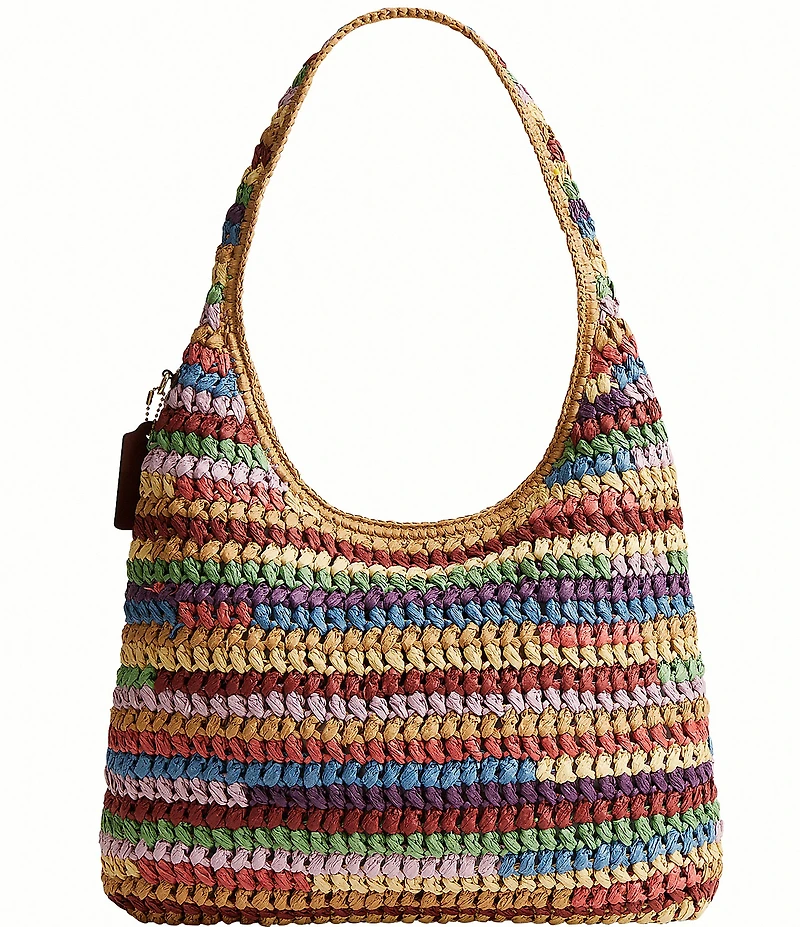 COACH Brooklyn 34 Mulit Stripe Straw Shoulder Bag