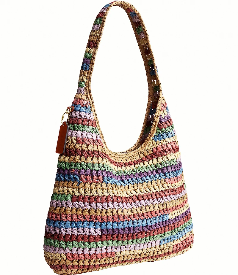 COACH Brooklyn 34 Mulit Stripe Straw Shoulder Bag