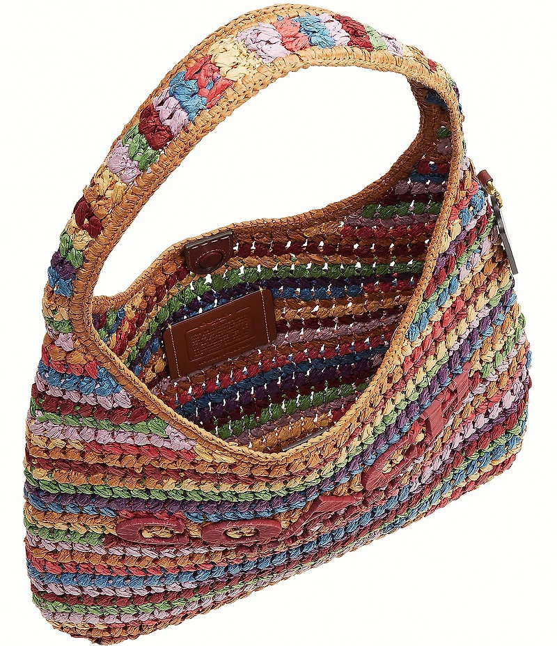 COACH Brooklyn 34 Mulit Stripe Straw Shoulder Bag