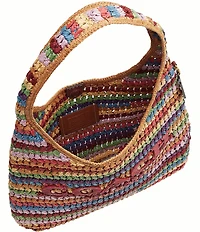 COACH Brooklyn 34 Mulit Stripe Straw Shoulder Bag