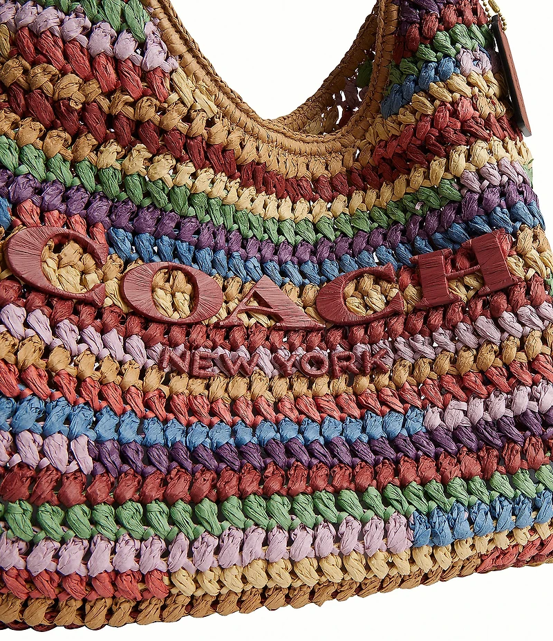 COACH Brooklyn 34 Mulit Stripe Straw Shoulder Bag