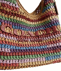 COACH Brooklyn 34 Mulit Stripe Straw Shoulder Bag