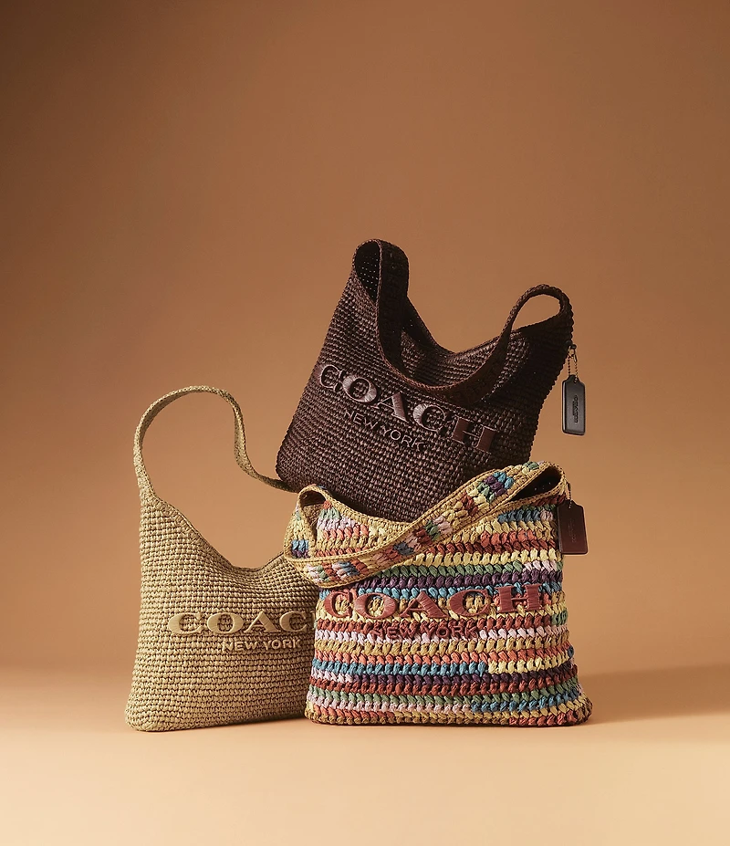 COACH Brooklyn 34 Mulit Stripe Straw Shoulder Bag