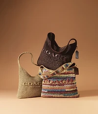 COACH Brooklyn 34 Mulit Stripe Straw Shoulder Bag