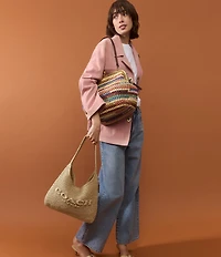 COACH Brooklyn 34 Straw Shoulder Bag