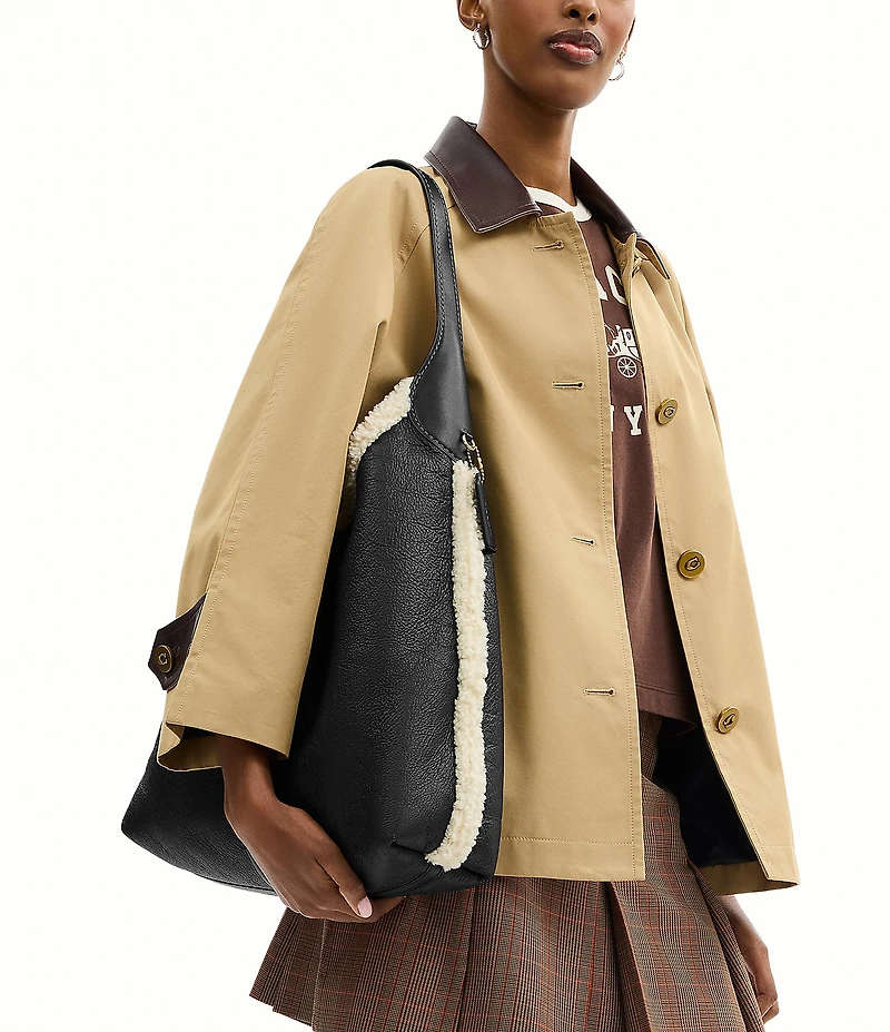 COACH Brooklyn Leather & Shearling Hobo Shoulder Bag 39