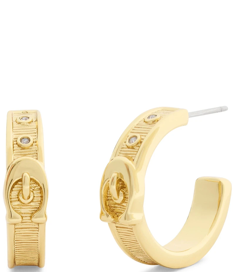 COACH Brushed Signature C Buckle Hoop Earrings