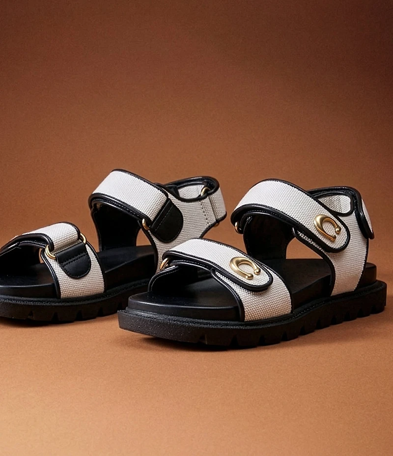 COACH Brynn Canvas Banded Hook-and-Loop Platform Sandals