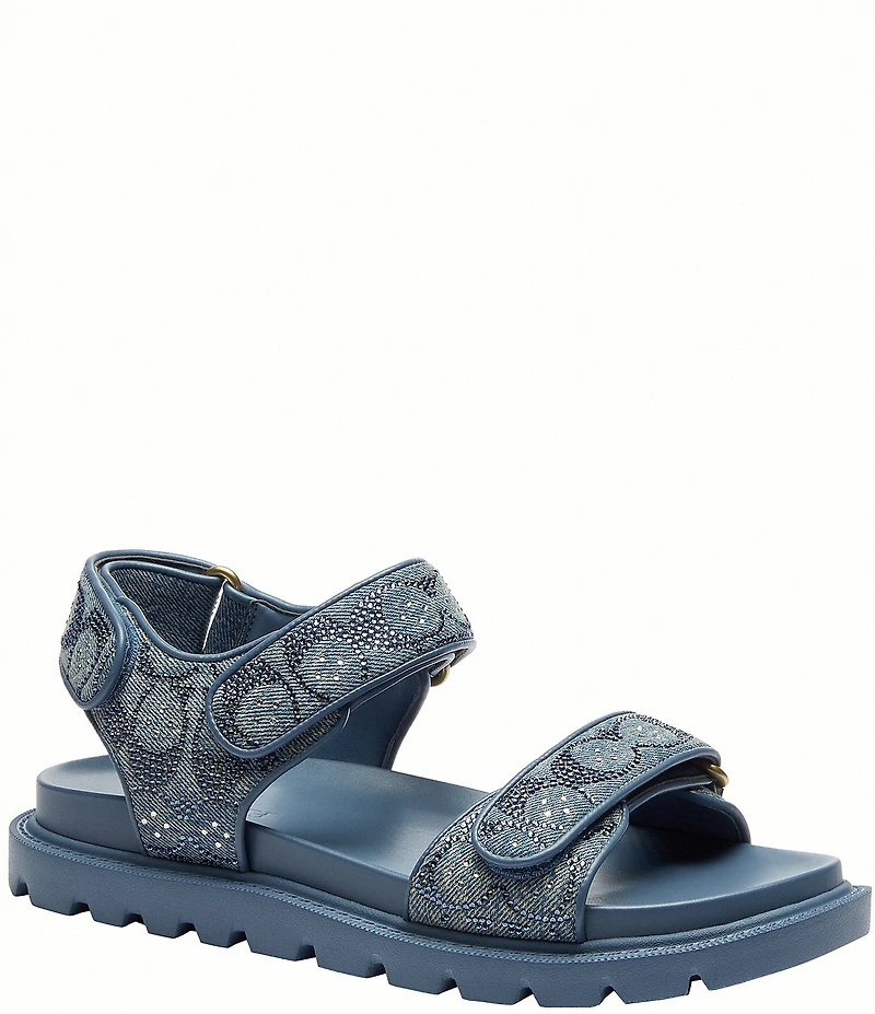 COACH Brynn Crystal Signature Denim Sandals