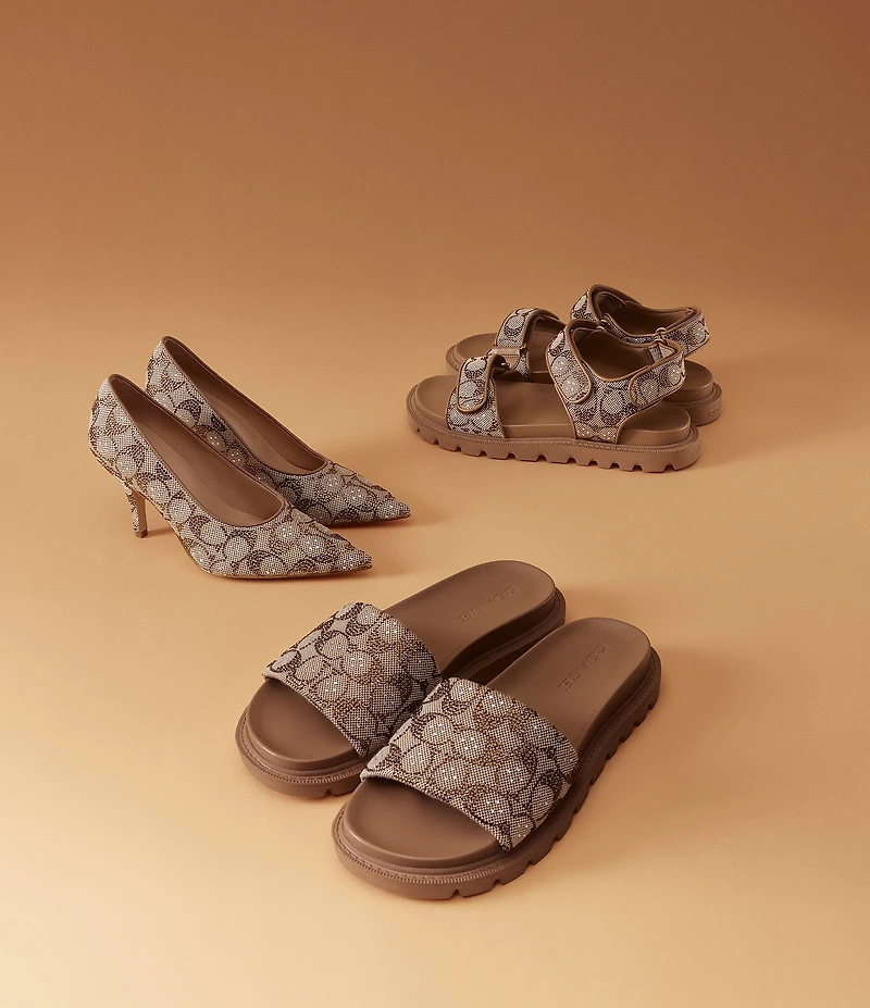 COACH Brynn Crystal Limited Edition Signature Jacquard Banded Sandals