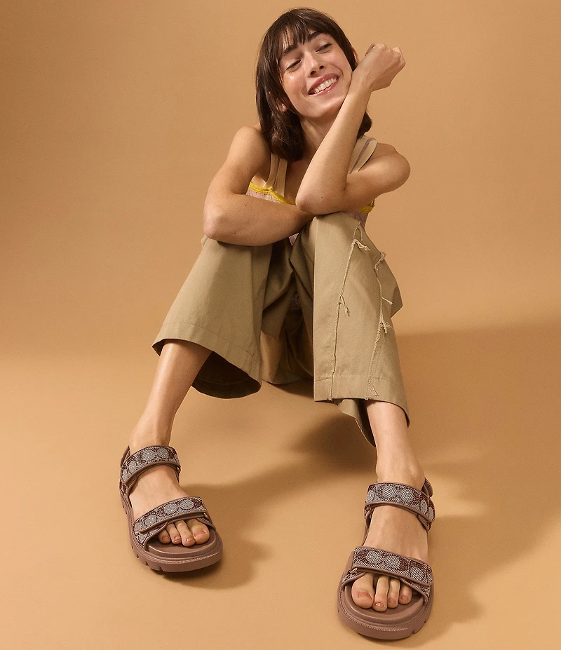 COACH Brynn Crystal Limited Edition Signature Jacquard Banded Sandals