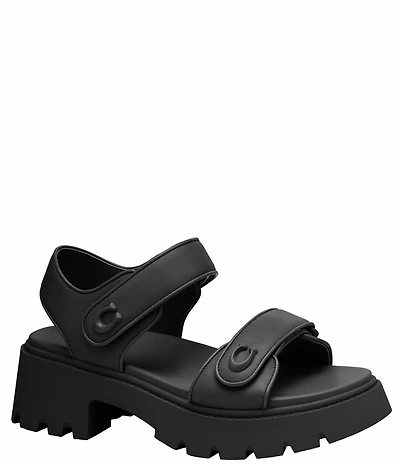 COACH Brynn Leather Logo Detail Banded Platform Sandals